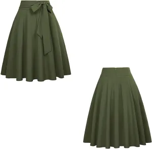 Women's Pleated Skirts 2024 Summer Fashion High Waisted A-Lined Midi Skirt Flowy Swing Knee Length Flare Skirt
