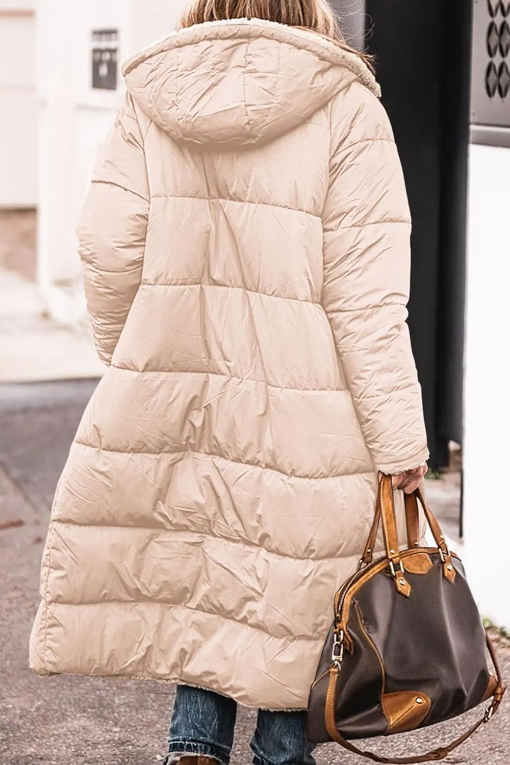 Womens Quilted Jacket Casual Zip Up Fleece Lined Hooded Jackets Oversized Puffer Coat Winter Warm Padded Overcoat