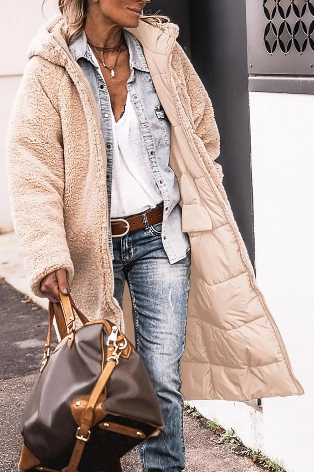 Womens Quilted Jacket Casual Zip Up Fleece Lined Hooded Jackets Oversized Puffer Coat Winter Warm Padded Overcoat