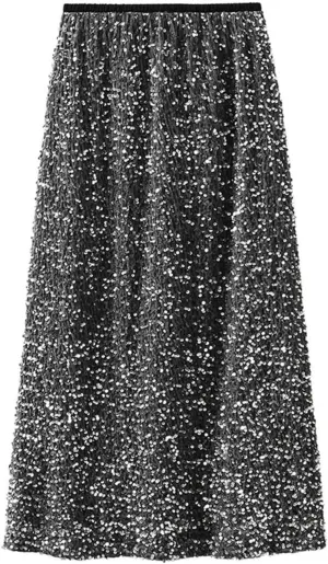 Womens Sequin Skirt Elastic High Waist Sparkle Long Bodycon Skirt with Slit Evening Cocktail Party Maxi Skirt
