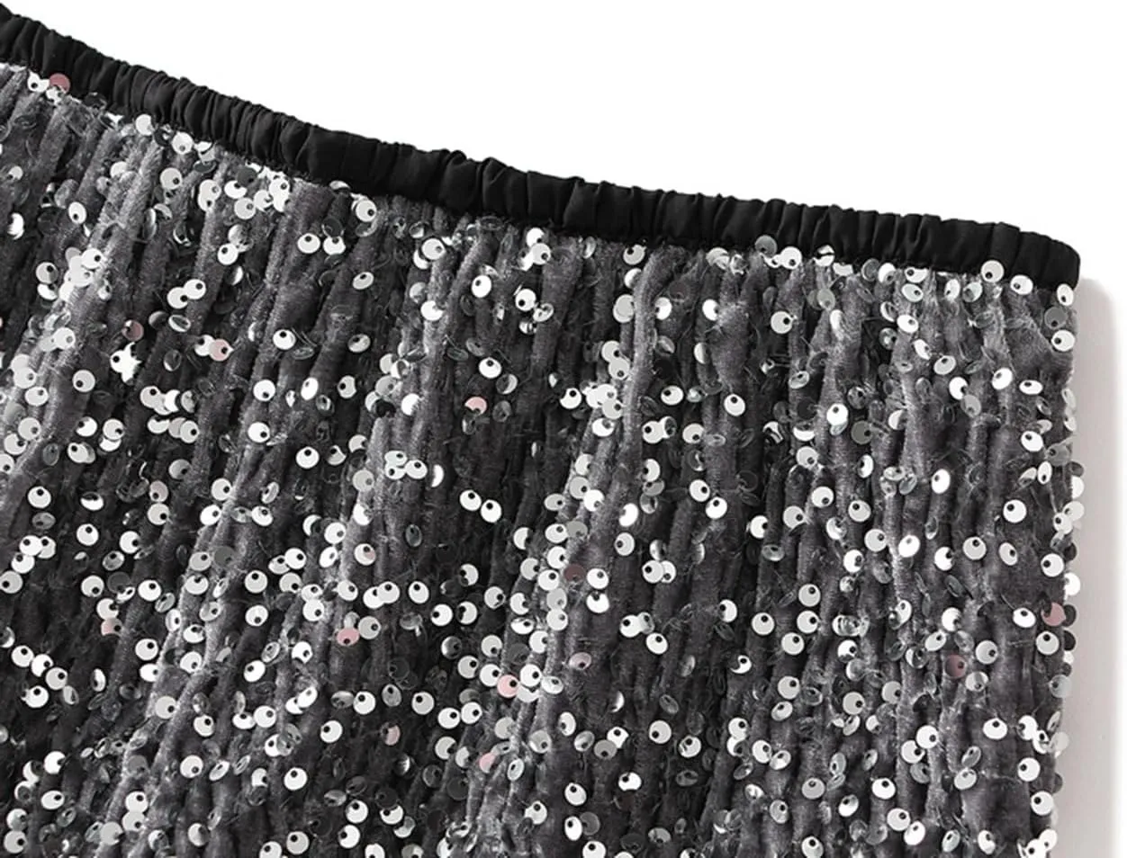 Womens Sequin Skirt Elastic High Waist Sparkle Long Bodycon Skirt with Slit Evening Cocktail Party Maxi Skirt