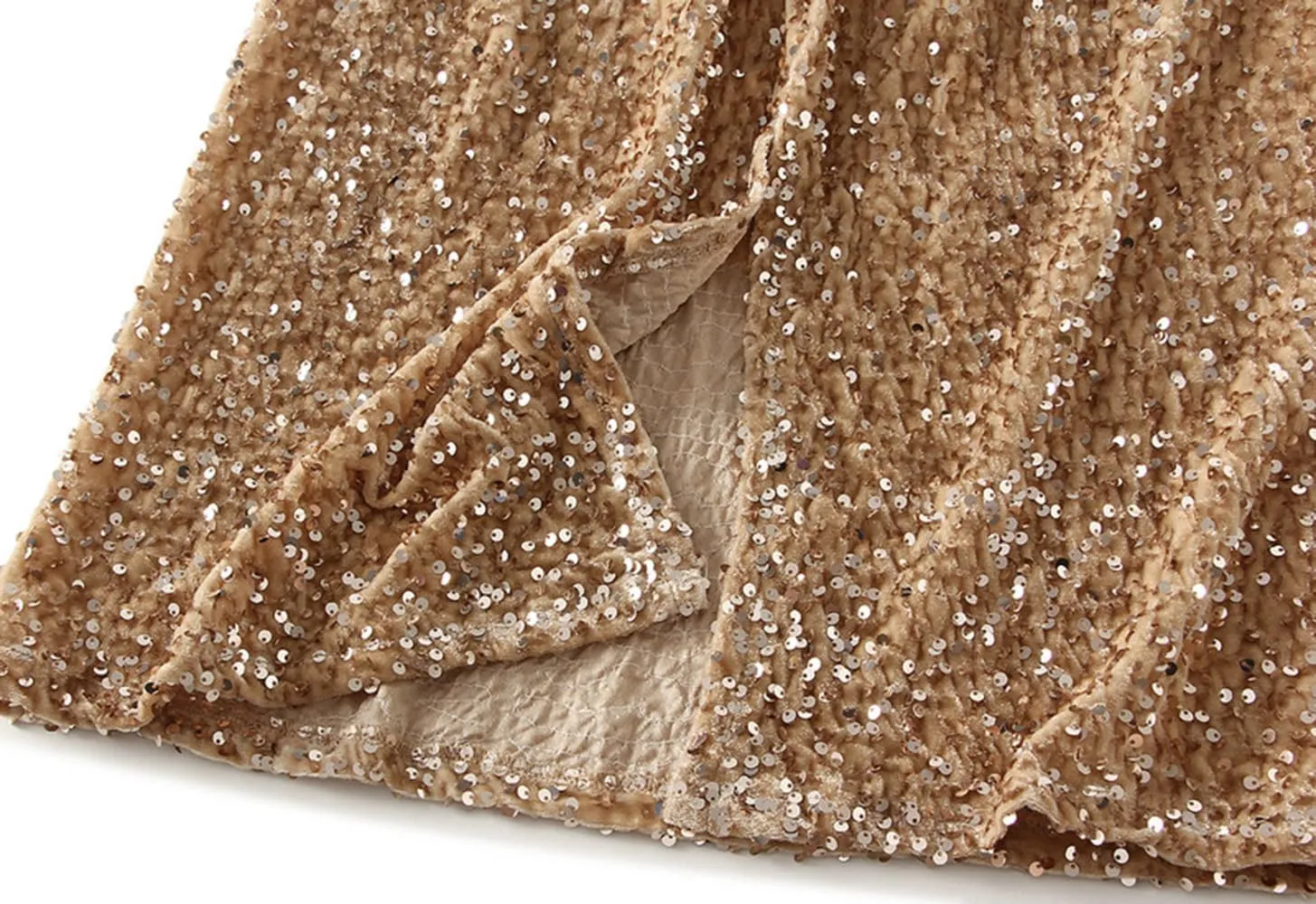 Womens Sequin Skirt Elastic High Waist Sparkle Long Bodycon Skirt with Slit Evening Cocktail Party Maxi Skirt