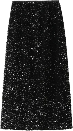 Womens Sequin Skirt Elastic High Waist Sparkle Long Bodycon Skirt with Slit Evening Cocktail Party Maxi Skirt