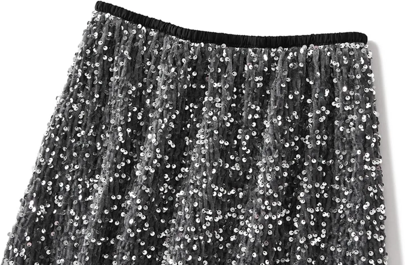 Womens Sequin Skirt Elastic High Waist Sparkle Long Bodycon Skirt with Slit Evening Cocktail Party Maxi Skirt