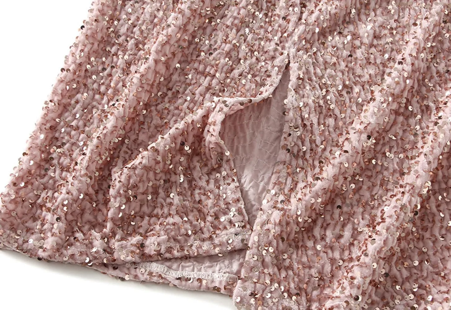 Womens Sequin Skirt Elastic High Waist Sparkle Long Bodycon Skirt with Slit Evening Cocktail Party Maxi Skirt