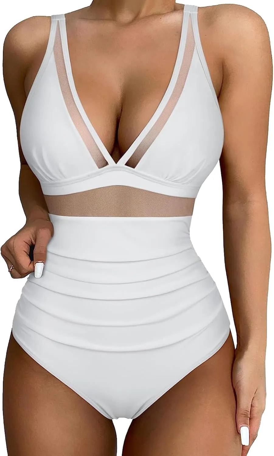 Womens Sexy Mesh Tummy Control Swimsuit Push Up High Waist Bathing Suit Full Coverage One Piece Swimwears