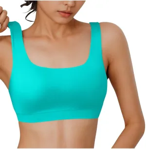 Womens Sports Bra Bikini Tops Scoop Neck Full Coverage Bathing Suits Top Padded Wireless Sporty Crop Swim Tops 2025
