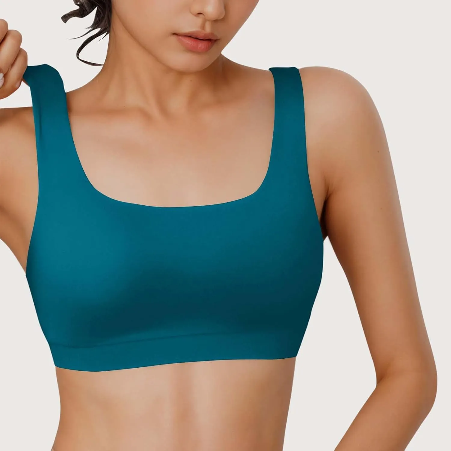 Womens Sports Bra Bikini Tops Scoop Neck Full Coverage Bathing Suits Top Padded Wireless Sporty Crop Swim Tops 2025
