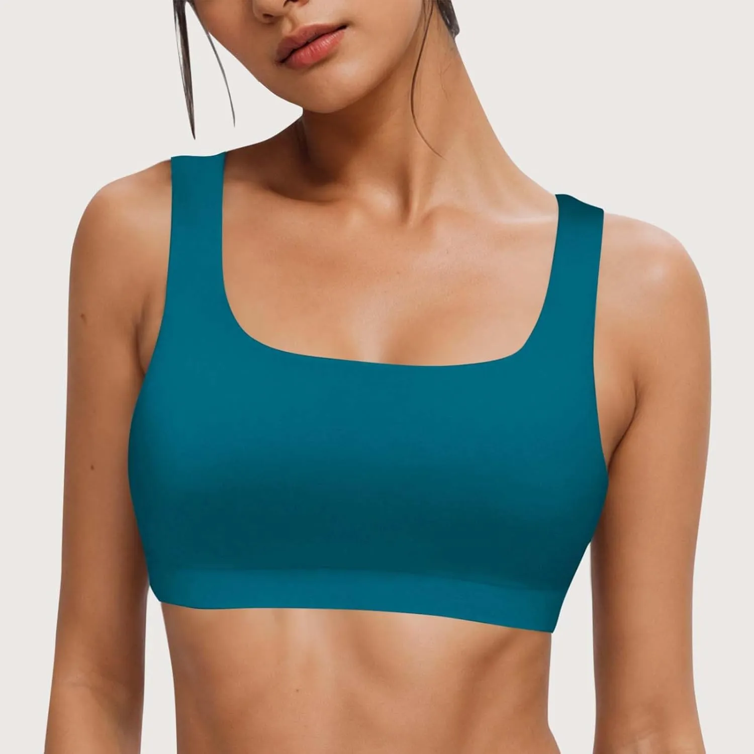 Womens Sports Bra Bikini Tops Scoop Neck Full Coverage Bathing Suits Top Padded Wireless Sporty Crop Swim Tops 2025