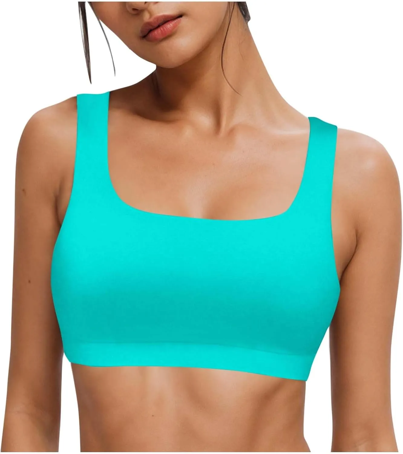 Womens Sports Bra Bikini Tops Scoop Neck Full Coverage Bathing Suits Top Padded Wireless Sporty Crop Swim Tops 2025