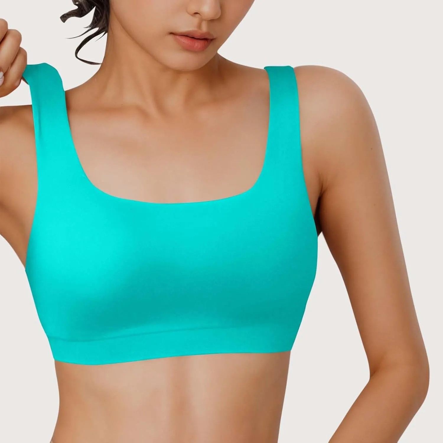 Womens Sports Bra Bikini Tops Scoop Neck Full Coverage Bathing Suits Top Padded Wireless Sporty Crop Swim Tops 2025