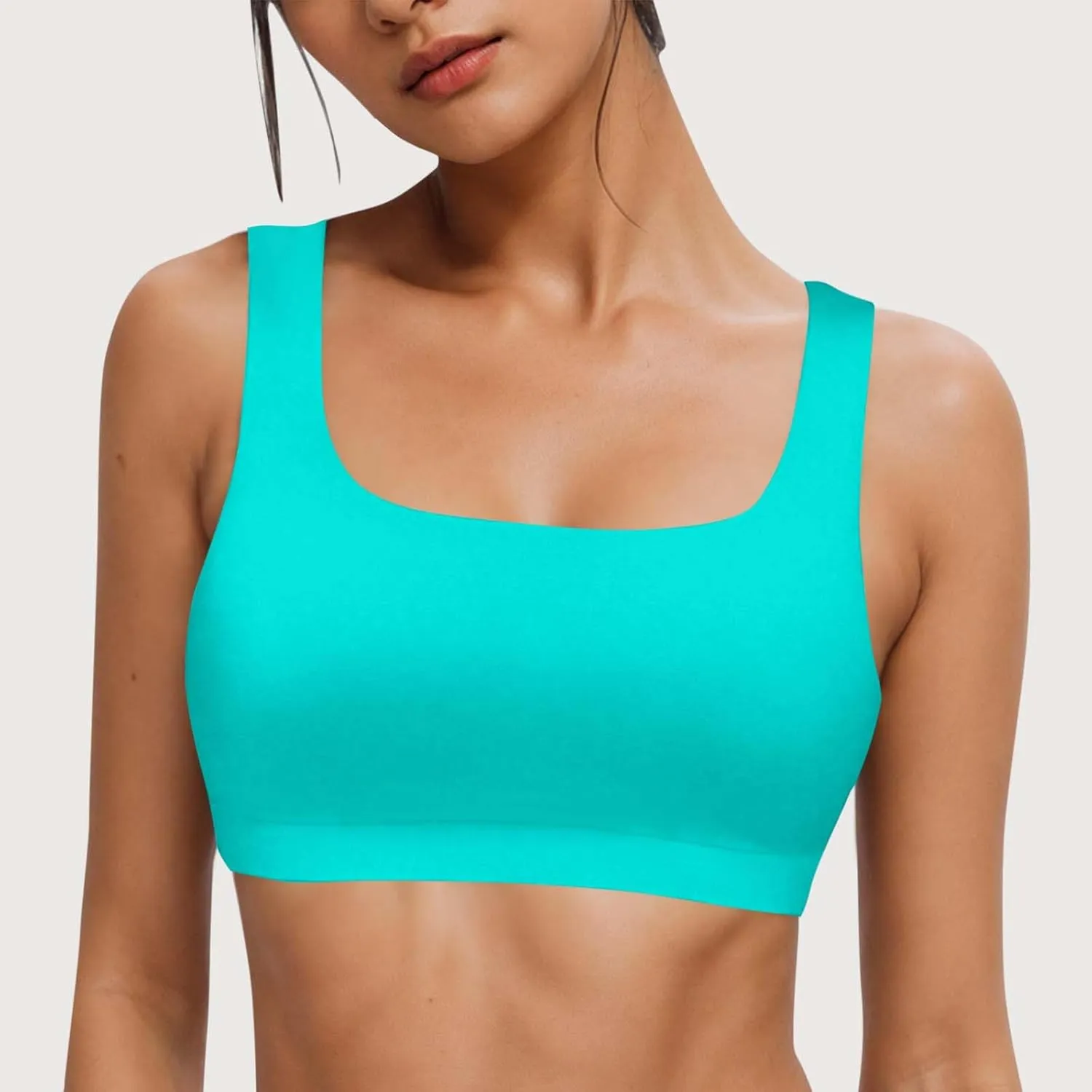 Womens Sports Bra Bikini Tops Scoop Neck Full Coverage Bathing Suits Top Padded Wireless Sporty Crop Swim Tops 2025