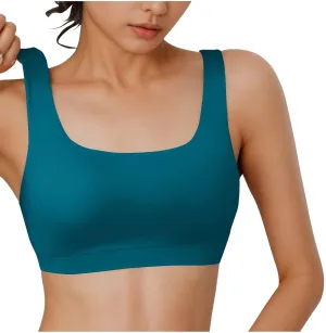 Womens Sports Bra Bikini Tops Scoop Neck Full Coverage Bathing Suits Top Padded Wireless Sporty Crop Swim Tops 2025