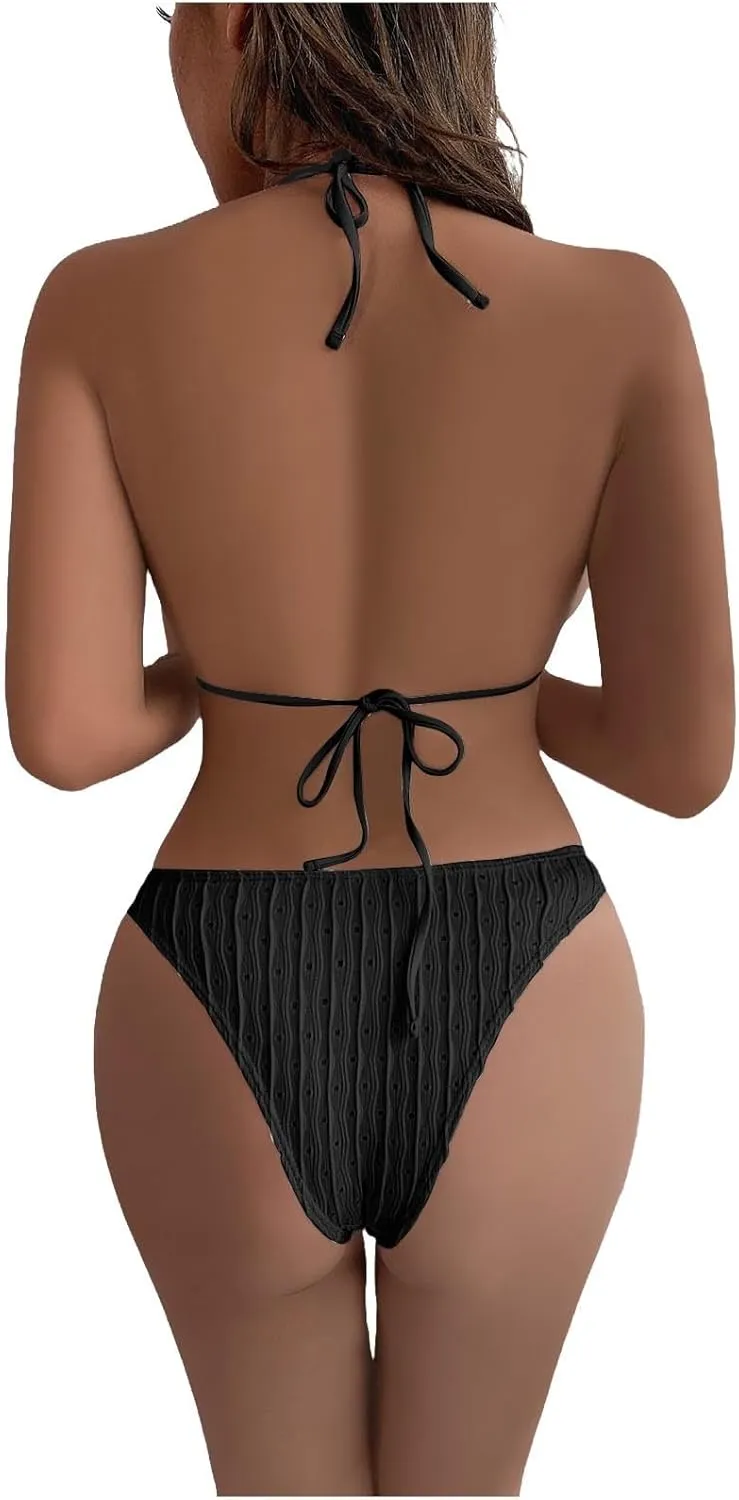 Womens Triangle String Bikini Sets Sexy Cheeky Push up High Cut 2 Piece Bathing Suit Summer Beach Swimsuit with Skirt