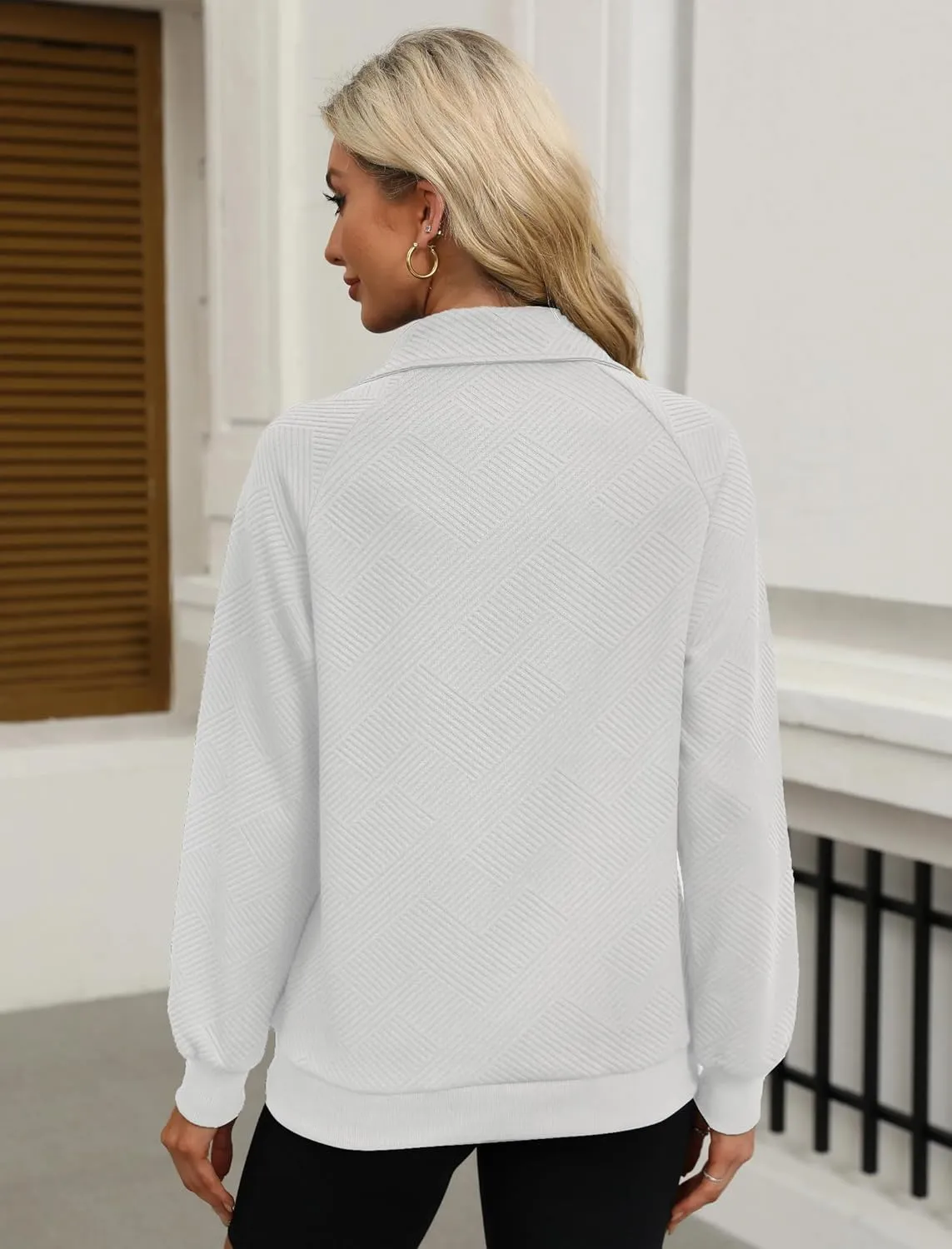 Womens V Neck Pullover Textured Sweatshirt Spring Fall Long Sleeve Button Down Lapel Sweatshirts with Pockets
