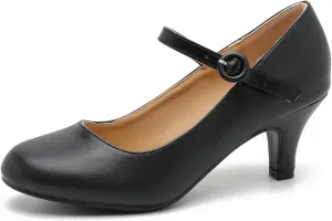 Women's Vintage Mary Jane Shoes Dress Comfortable Low Kitten Heels Ankle Strap Closed Round Toe Office Work Wedding Pumps