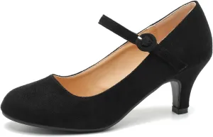 Women's Vintage Mary Jane Shoes Dress Comfortable Low Kitten Heels Ankle Strap Closed Round Toe Office Work Wedding Pumps