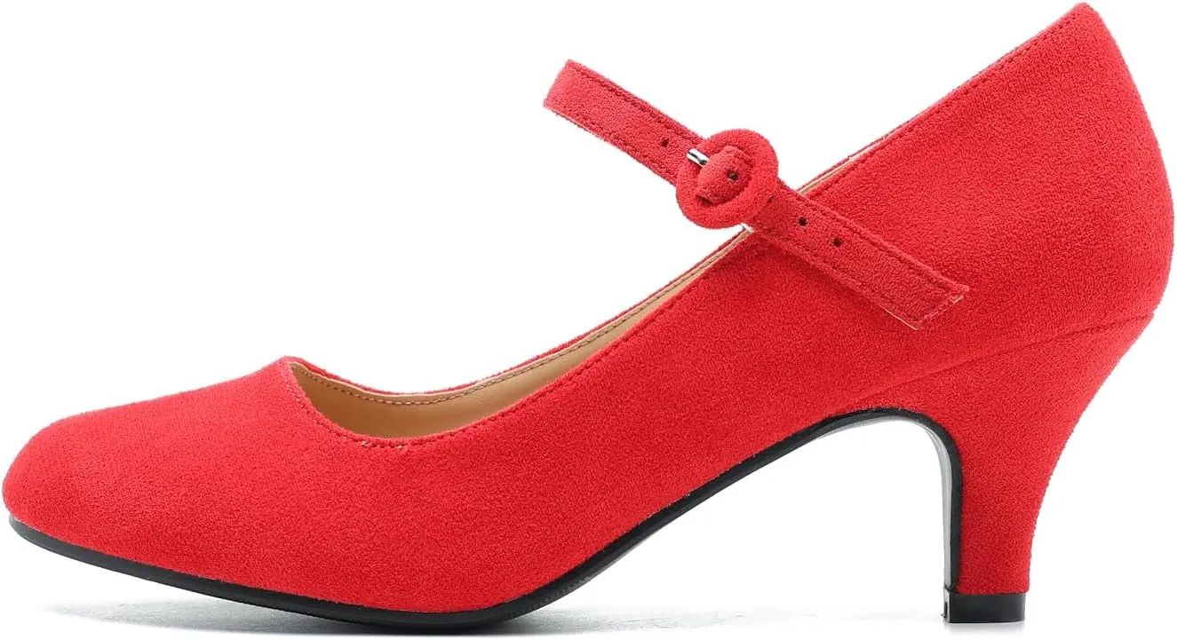 Women's Vintage Mary Jane Shoes Dress Comfortable Low Kitten Heels Ankle Strap Closed Round Toe Office Work Wedding Pumps