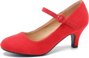 Women's Vintage Mary Jane Shoes Dress Comfortable Low Kitten Heels Ankle Strap Closed Round Toe Office Work Wedding Pumps