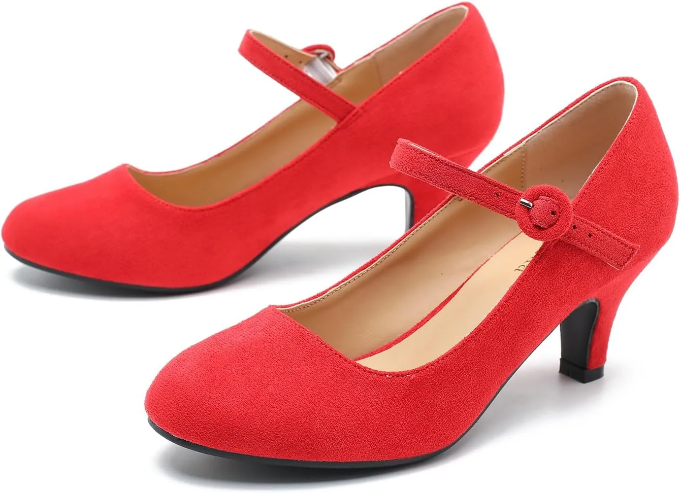 Women's Vintage Mary Jane Shoes Dress Comfortable Low Kitten Heels Ankle Strap Closed Round Toe Office Work Wedding Pumps