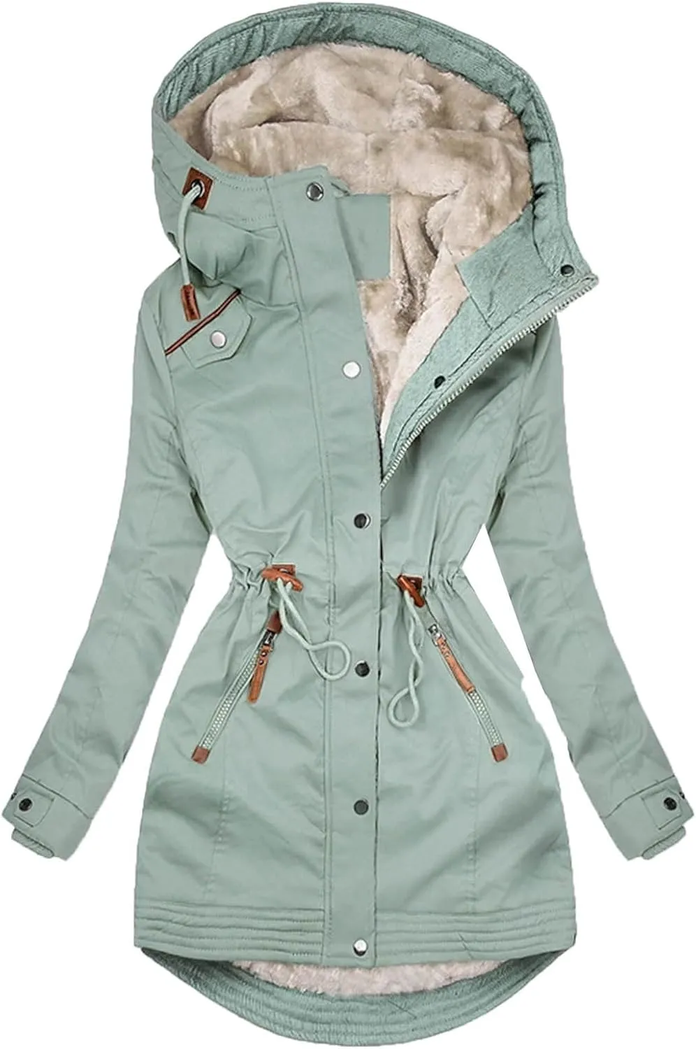 Women's Warm Winter Windproof Coats Thicken Fleece Lined Parka Snow Jacket Military Anorak Long Trench Coat With Hood