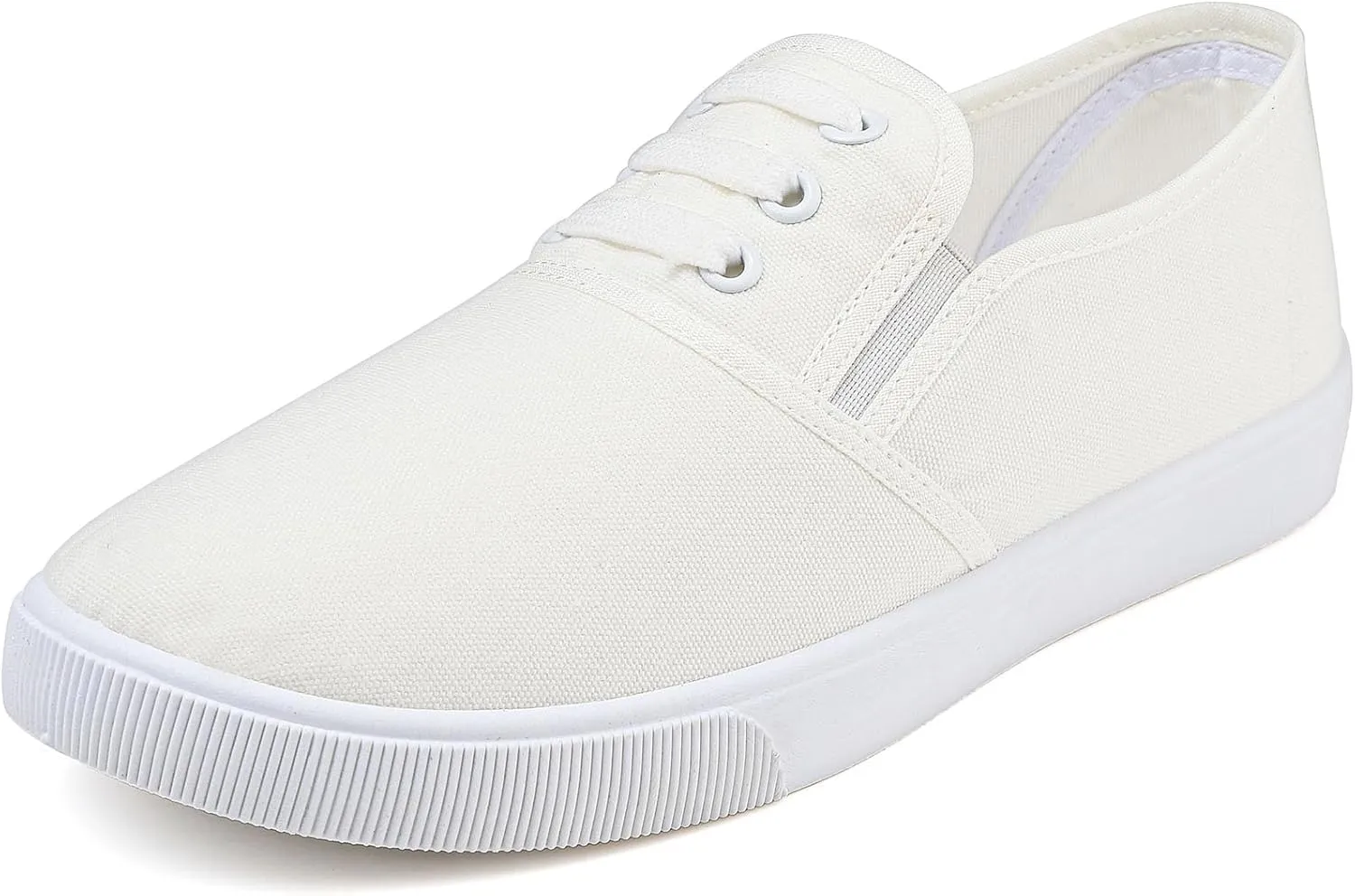 Womens White Canvas Sneakers Lightweight Lace Up Fashion Comfortable Canvas Shoes Low Top Slip On Casual Tennis Walking Shoes Women Footwear