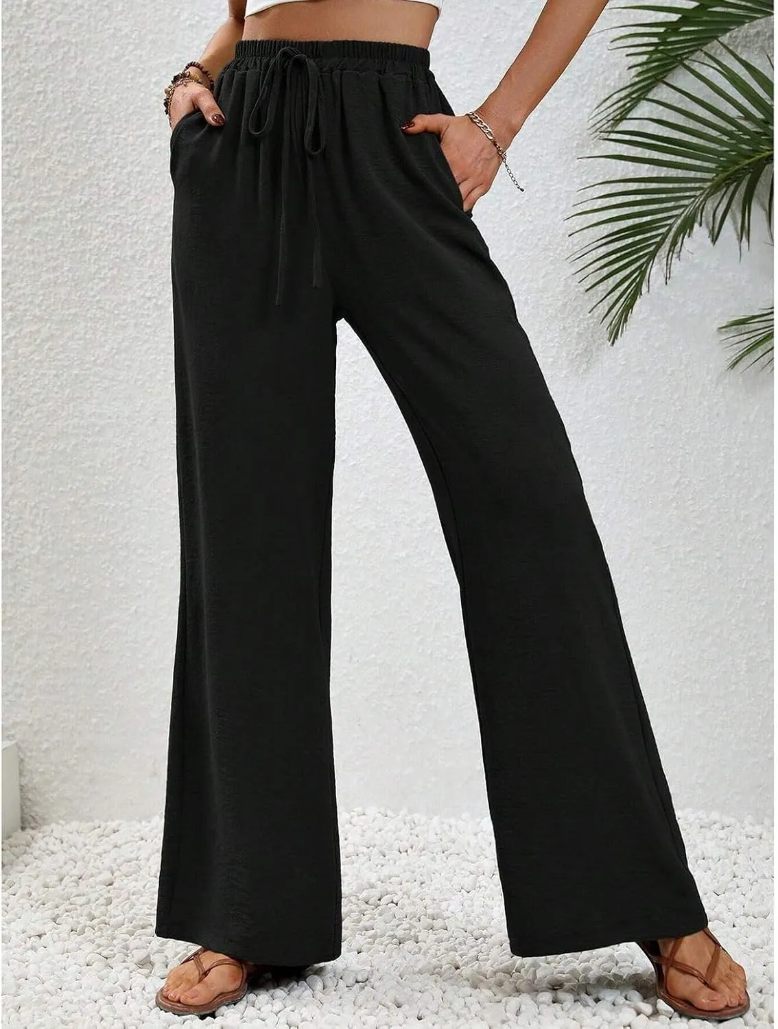 Women's Wide Leg Pants Lounge Casual Trousers Long Casual Elastic Waist High Waisted Fall Palazzo Pants