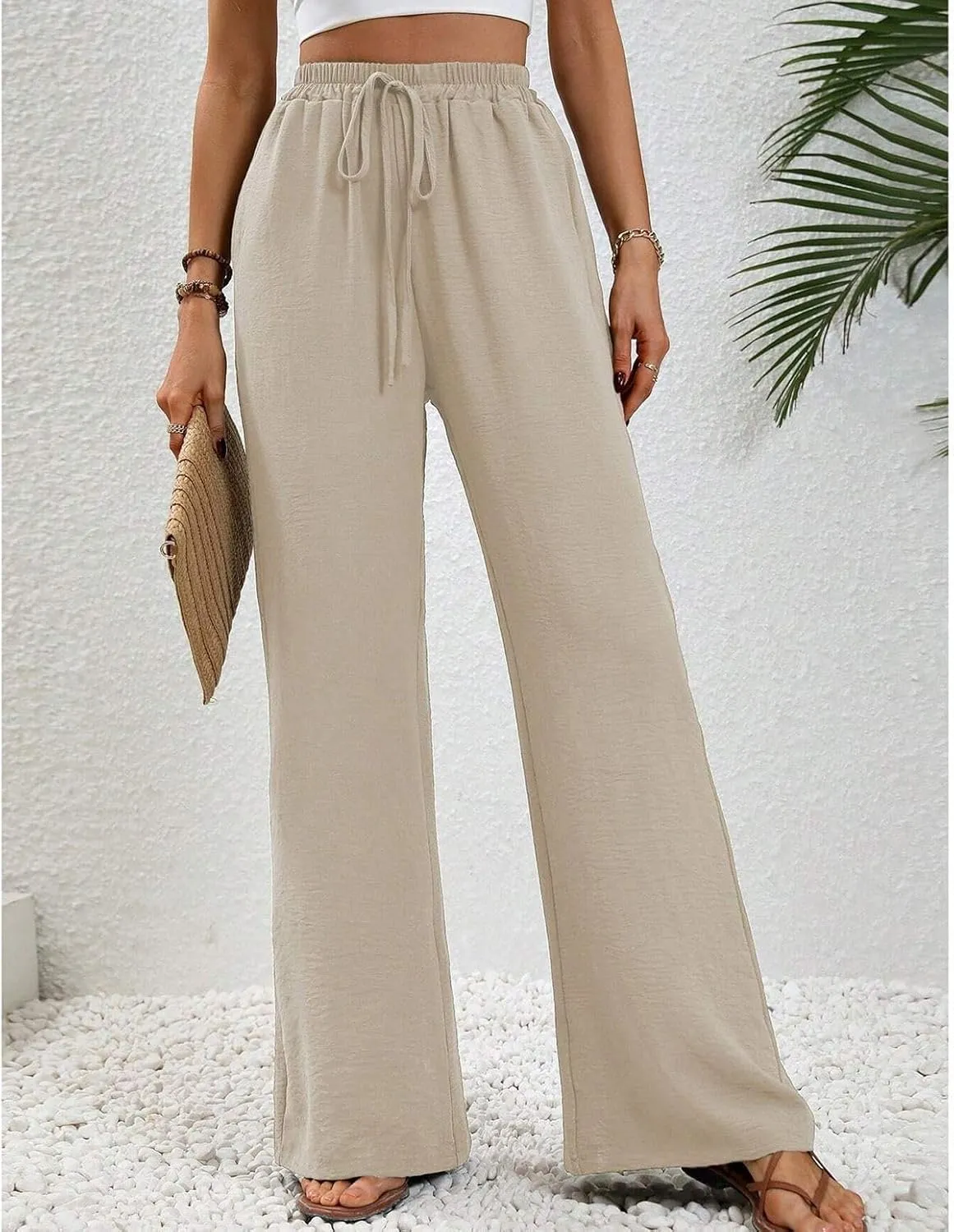 Women's Wide Leg Pants Lounge Casual Trousers Long Casual Elastic Waist High Waisted Fall Palazzo Pants
