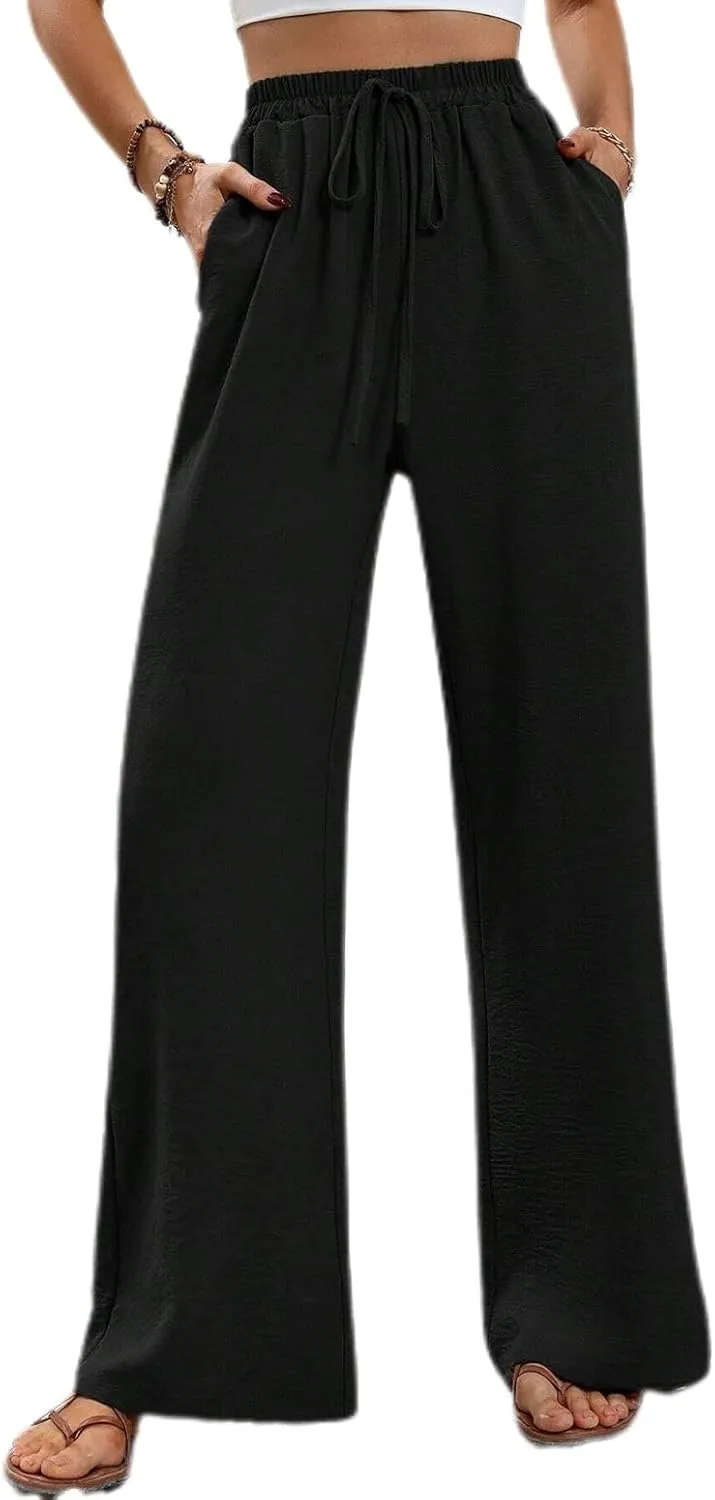 Women's Wide Leg Pants Lounge Casual Trousers Long Casual Elastic Waist High Waisted Fall Palazzo Pants