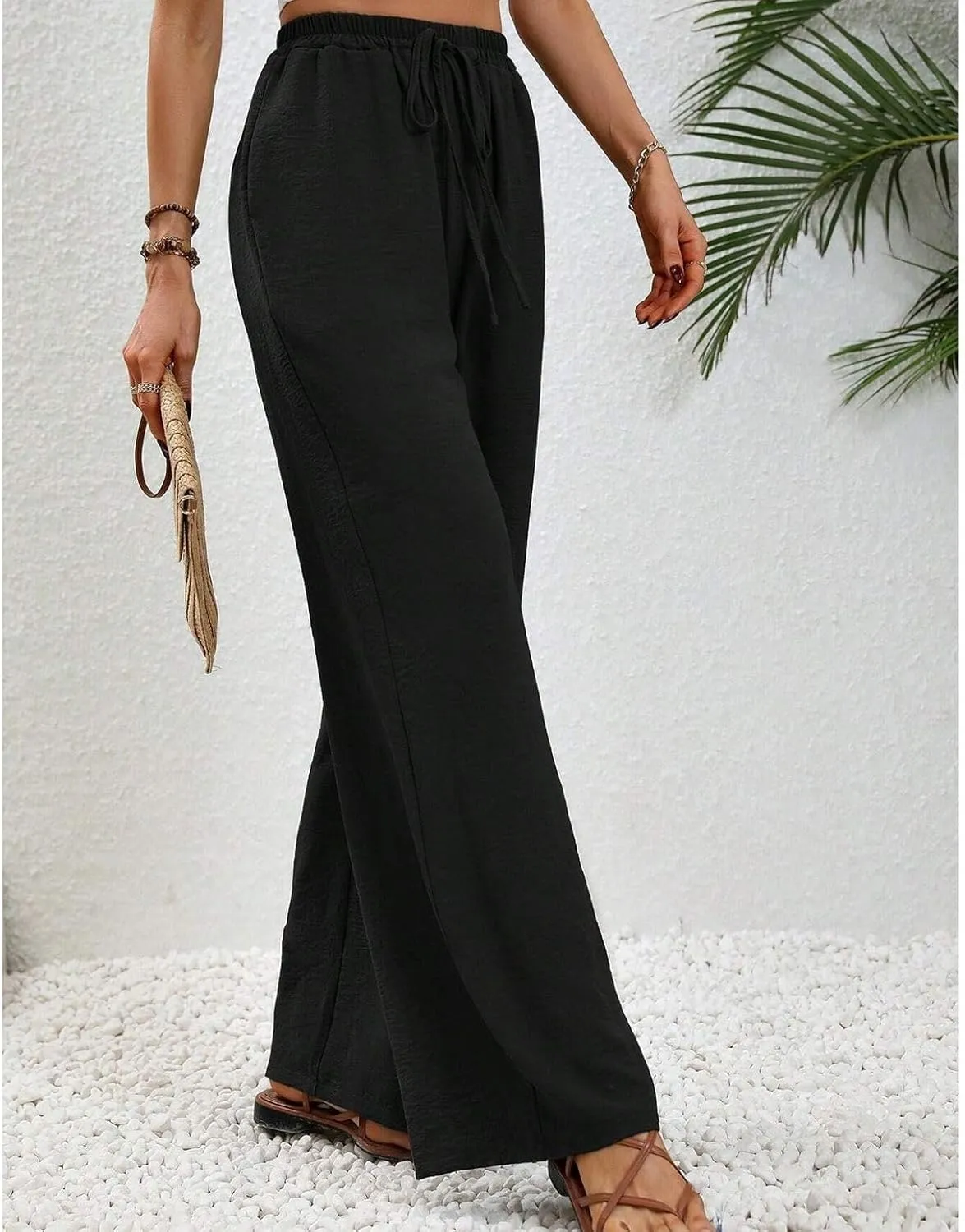 Women's Wide Leg Pants Lounge Casual Trousers Long Casual Elastic Waist High Waisted Fall Palazzo Pants