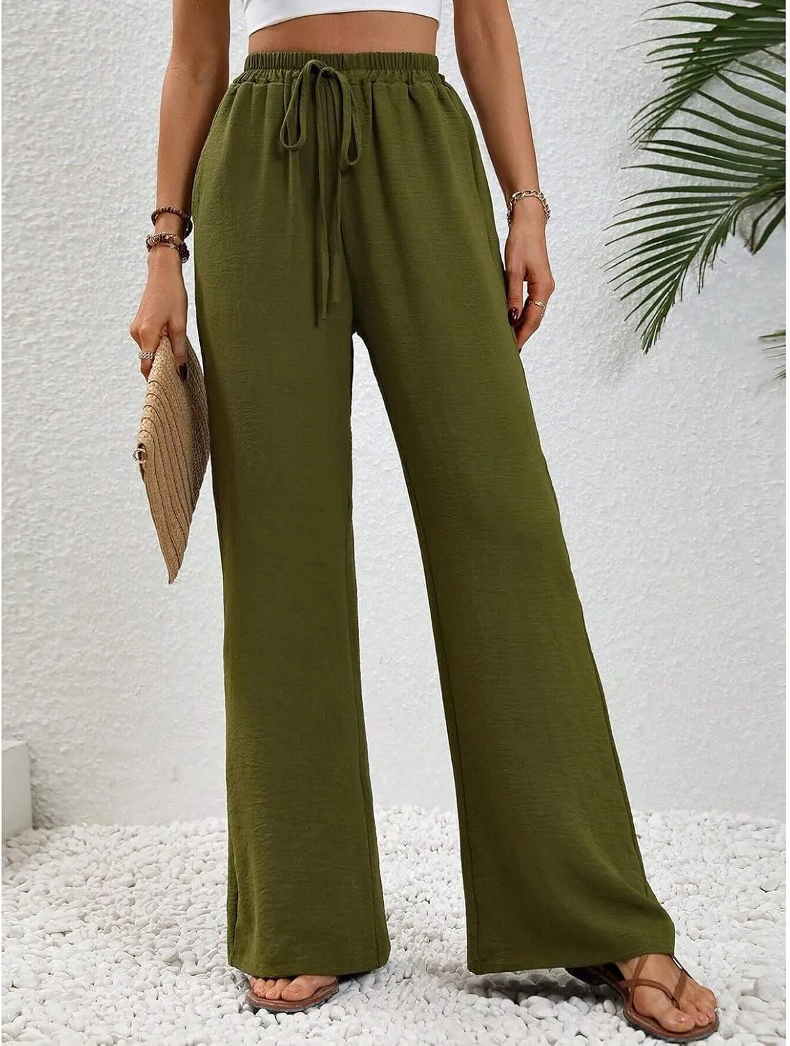 Women's Wide Leg Pants Lounge Casual Trousers Long Casual Elastic Waist High Waisted Fall Palazzo Pants