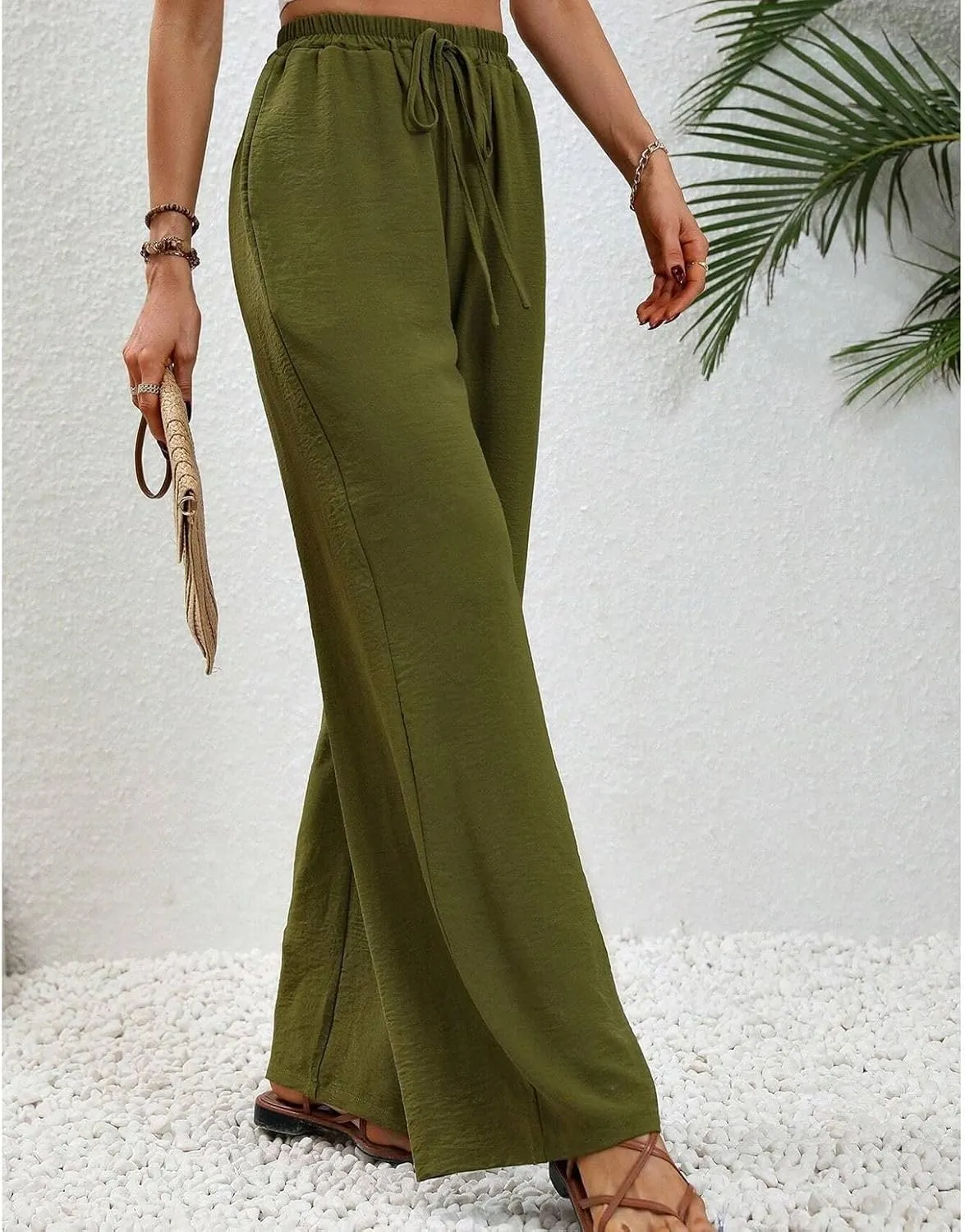 Women's Wide Leg Pants Lounge Casual Trousers Long Casual Elastic Waist High Waisted Fall Palazzo Pants