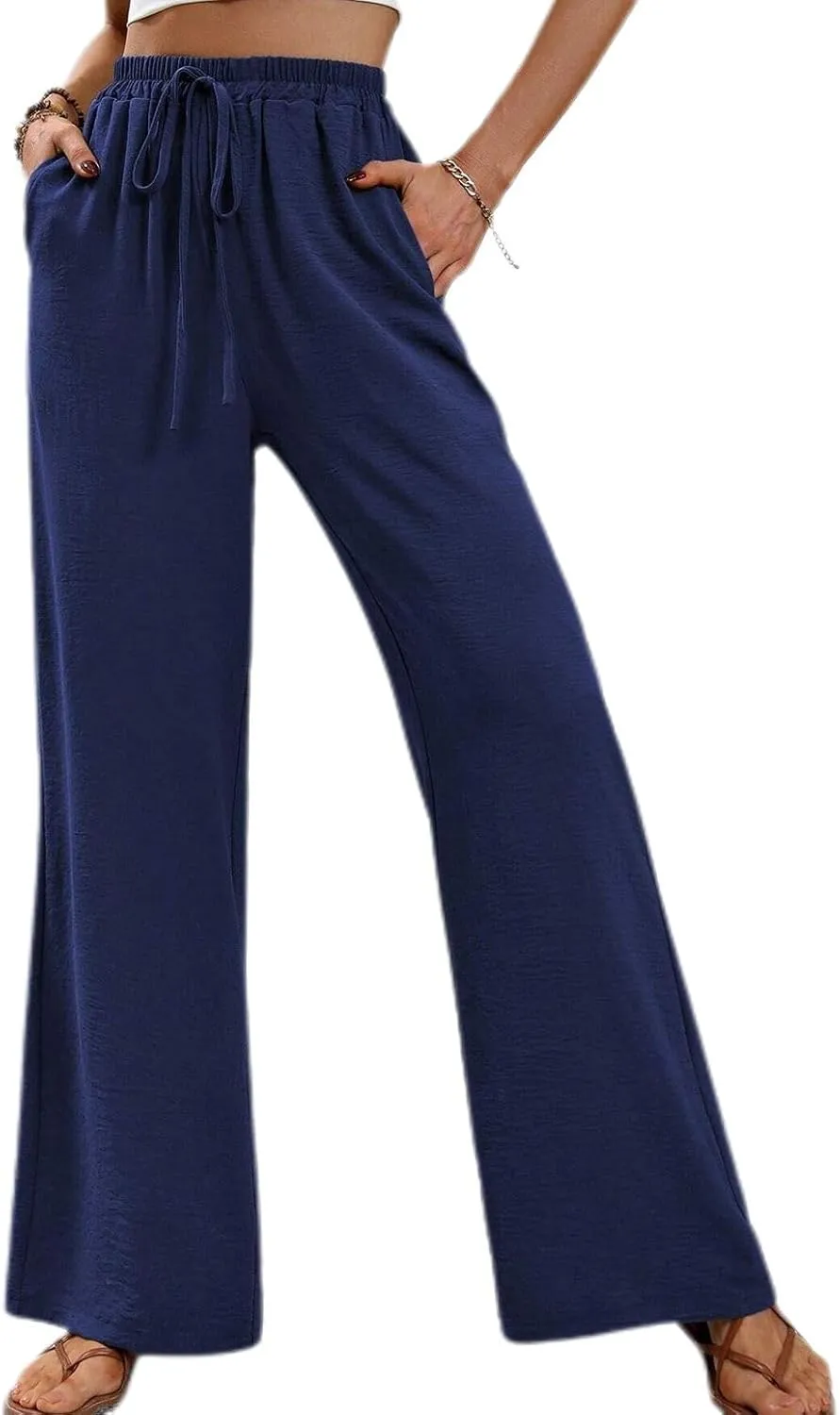 Women's Wide Leg Pants Lounge Casual Trousers Long Casual Elastic Waist High Waisted Fall Palazzo Pants