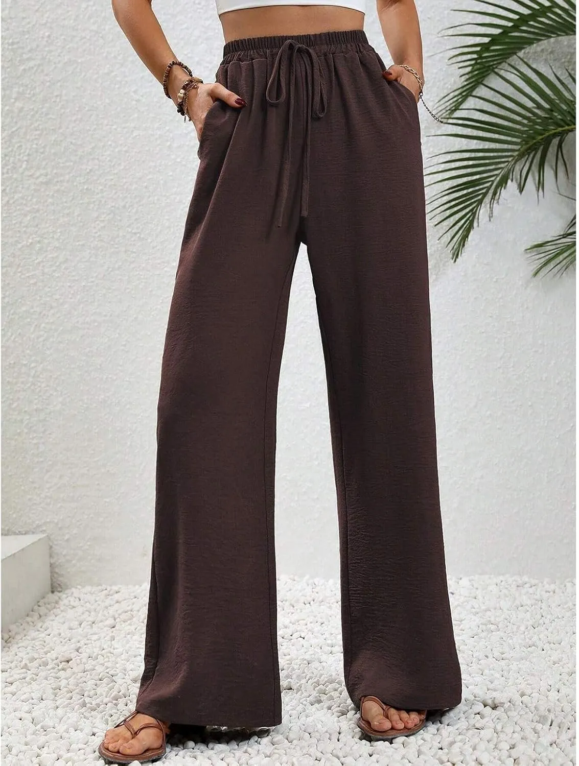 Women's Wide Leg Pants Lounge Casual Trousers Long Casual Elastic Waist High Waisted Fall Palazzo Pants