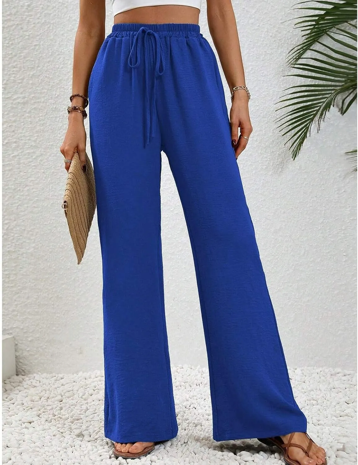 Women's Wide Leg Pants Lounge Casual Trousers Long Casual Elastic Waist High Waisted Fall Palazzo Pants