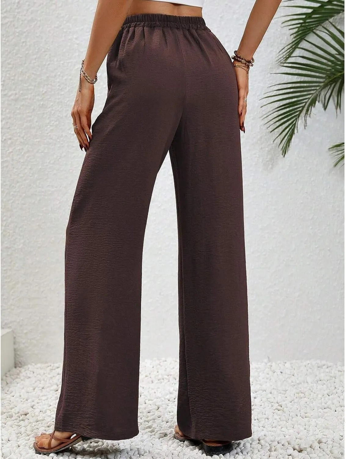 Women's Wide Leg Pants Lounge Casual Trousers Long Casual Elastic Waist High Waisted Fall Palazzo Pants