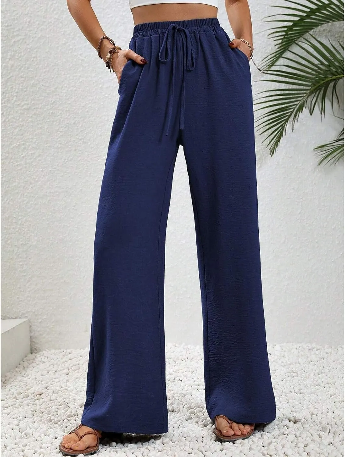 Women's Wide Leg Pants Lounge Casual Trousers Long Casual Elastic Waist High Waisted Fall Palazzo Pants