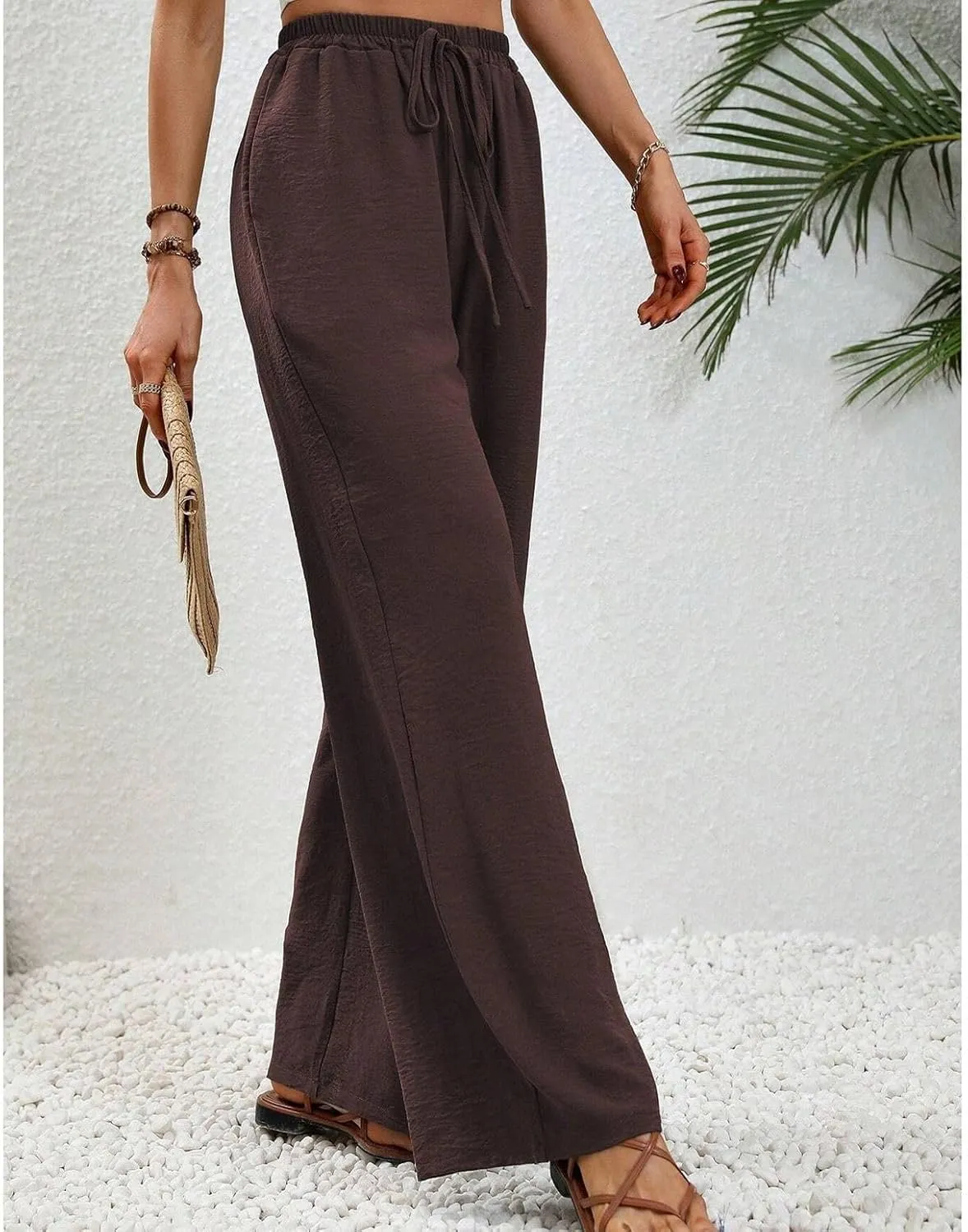 Women's Wide Leg Pants Lounge Casual Trousers Long Casual Elastic Waist High Waisted Fall Palazzo Pants