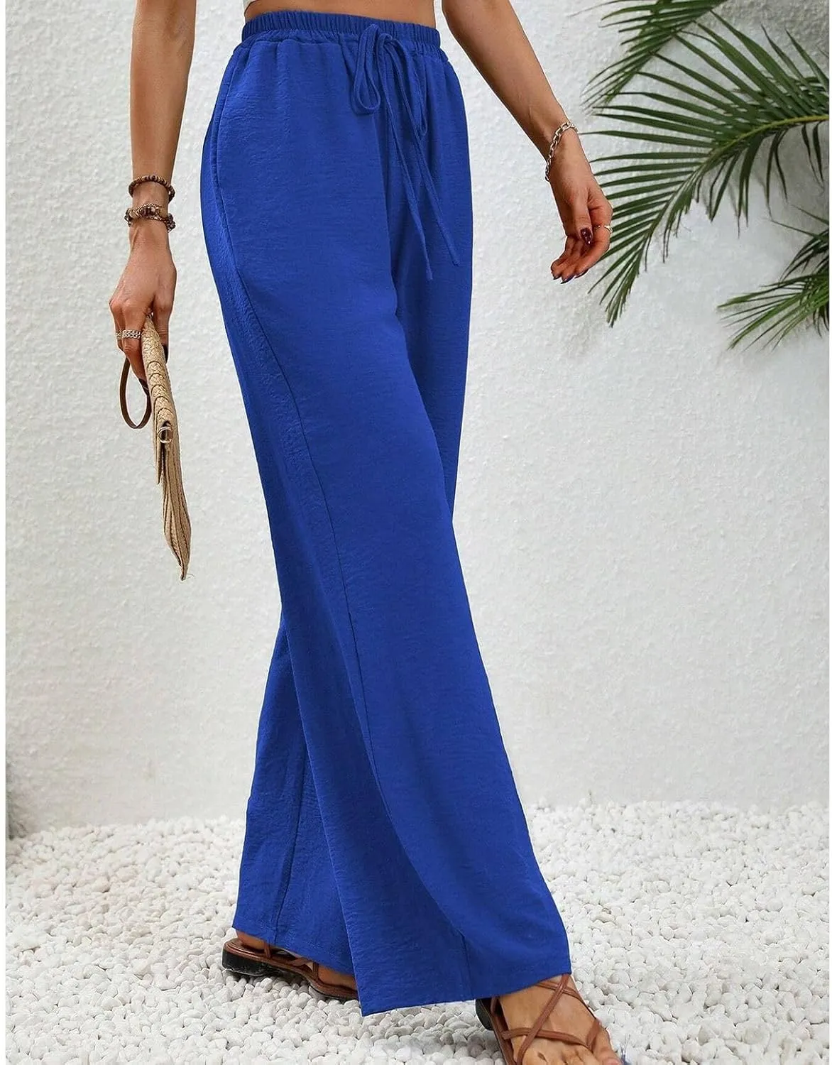 Women's Wide Leg Pants Lounge Casual Trousers Long Casual Elastic Waist High Waisted Fall Palazzo Pants
