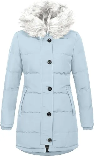 Women's Winter Faux Fur Hooded Coat Waterproof Warm Long Puffer Jacket Parka Thicken Fleece Lined Down Jacket