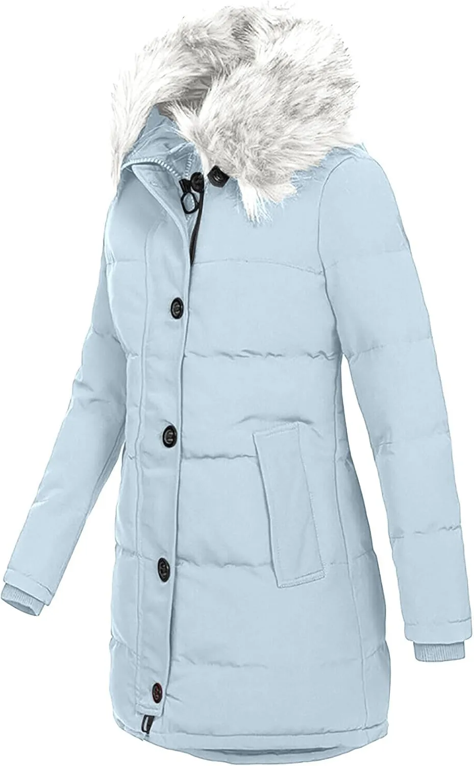 Women's Winter Faux Fur Hooded Coat Waterproof Warm Long Puffer Jacket Parka Thicken Fleece Lined Down Jacket