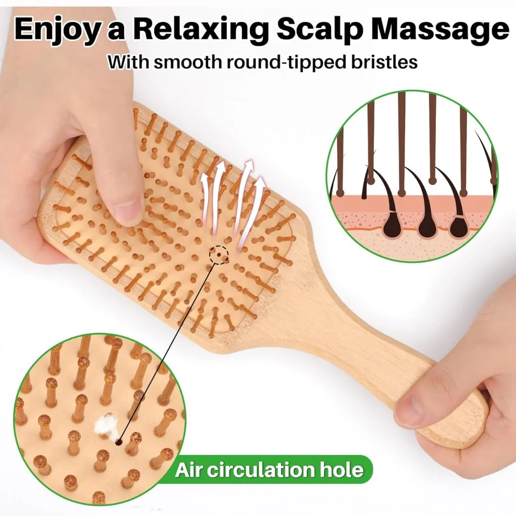 Wooden Bamboo Paddle Cushion Hair Brush
