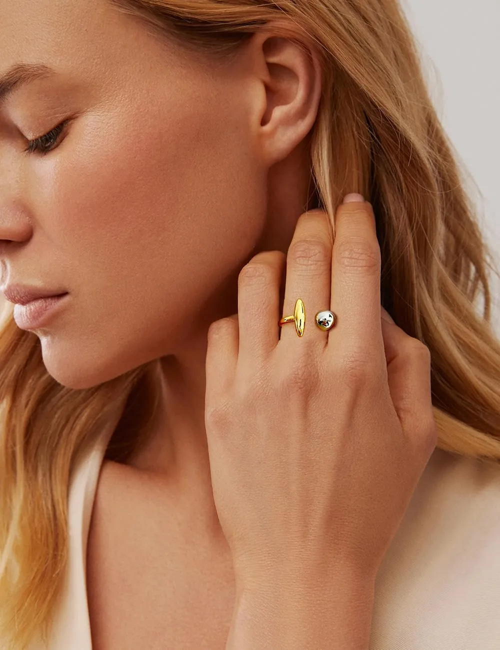 WOWORAMA Chunky Teardrop Rings for Women Silver Gold Bypass Dome Rings Thick Statement Open Adjustable Rings Simple Waterdrop Stackable Band Rings