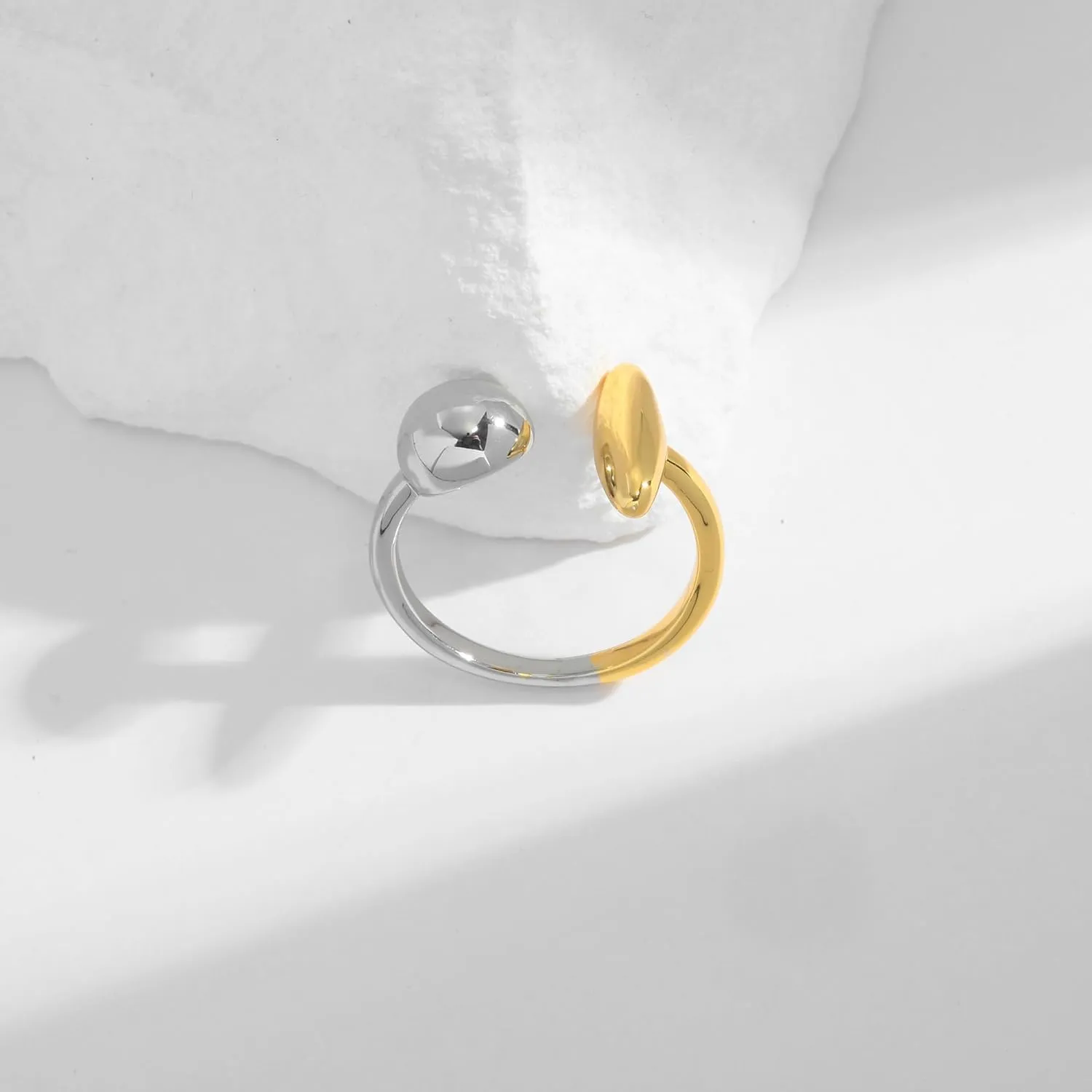 WOWORAMA Chunky Teardrop Rings for Women Silver Gold Bypass Dome Rings Thick Statement Open Adjustable Rings Simple Waterdrop Stackable Band Rings