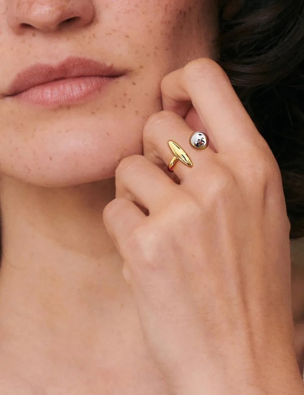 WOWORAMA Chunky Teardrop Rings for Women Silver Gold Bypass Dome Rings Thick Statement Open Adjustable Rings Simple Waterdrop Stackable Band Rings