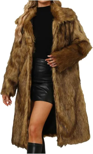 XUNRYAN 2023 Womens Faux-Fur Trench Coat Long Jackets Fashion Notch Lapel Winter Warm Thicken Fluffy Anorak Parka Outerwear