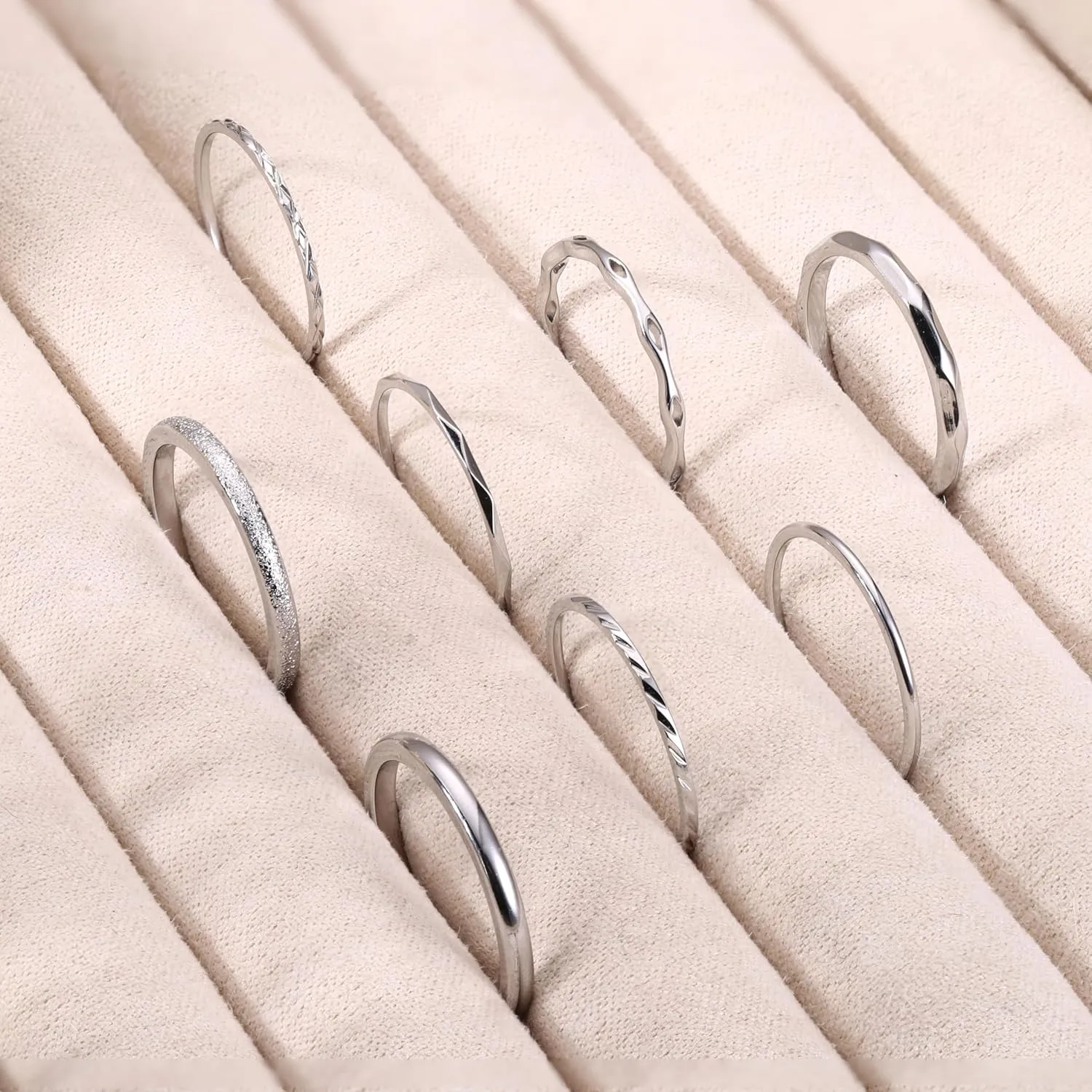 YADOCA 8Pcs 1MM 2MM Stainless Steel Rings for Women Men Minimalist Fashion Dainty Plain Thin Knuckle Stacking Midi Thumb Rings Stackable Statement Band Rings Set Silver Gold Tone Size 4-12