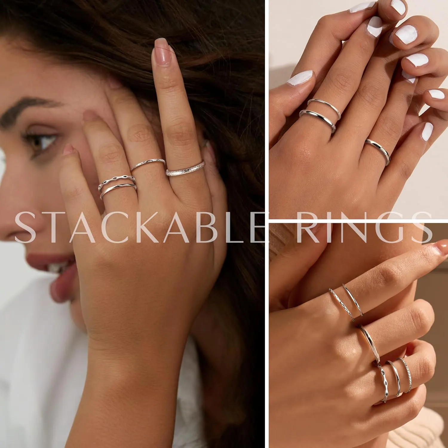 YADOCA 8Pcs 1MM 2MM Stainless Steel Rings for Women Men Minimalist Fashion Dainty Plain Thin Knuckle Stacking Midi Thumb Rings Stackable Statement Band Rings Set Silver Gold Tone Size 4-12