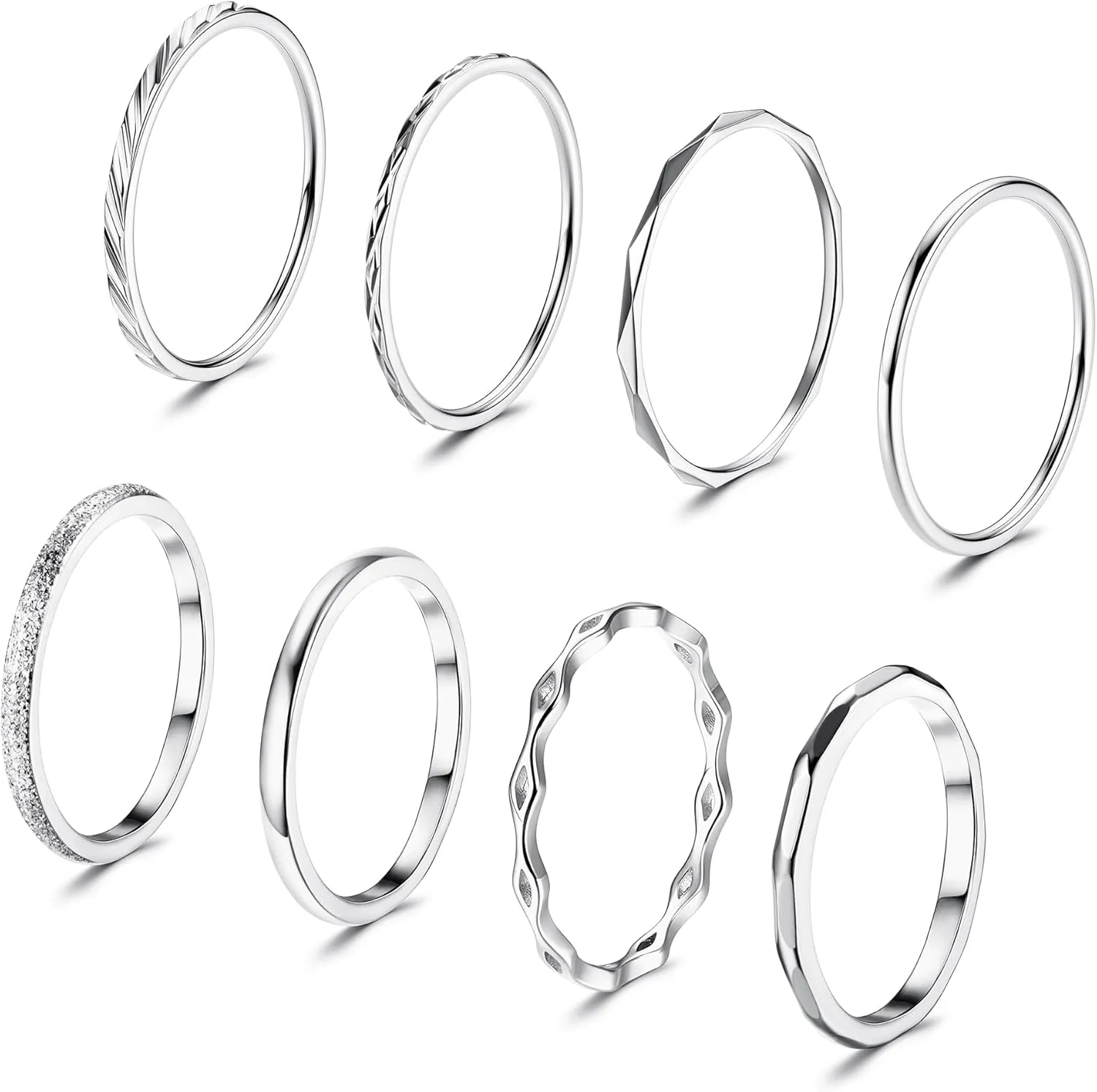 YADOCA 8Pcs 1MM 2MM Stainless Steel Rings for Women Men Minimalist Fashion Dainty Plain Thin Knuckle Stacking Midi Thumb Rings Stackable Statement Band Rings Set Silver Gold Tone Size 4-12