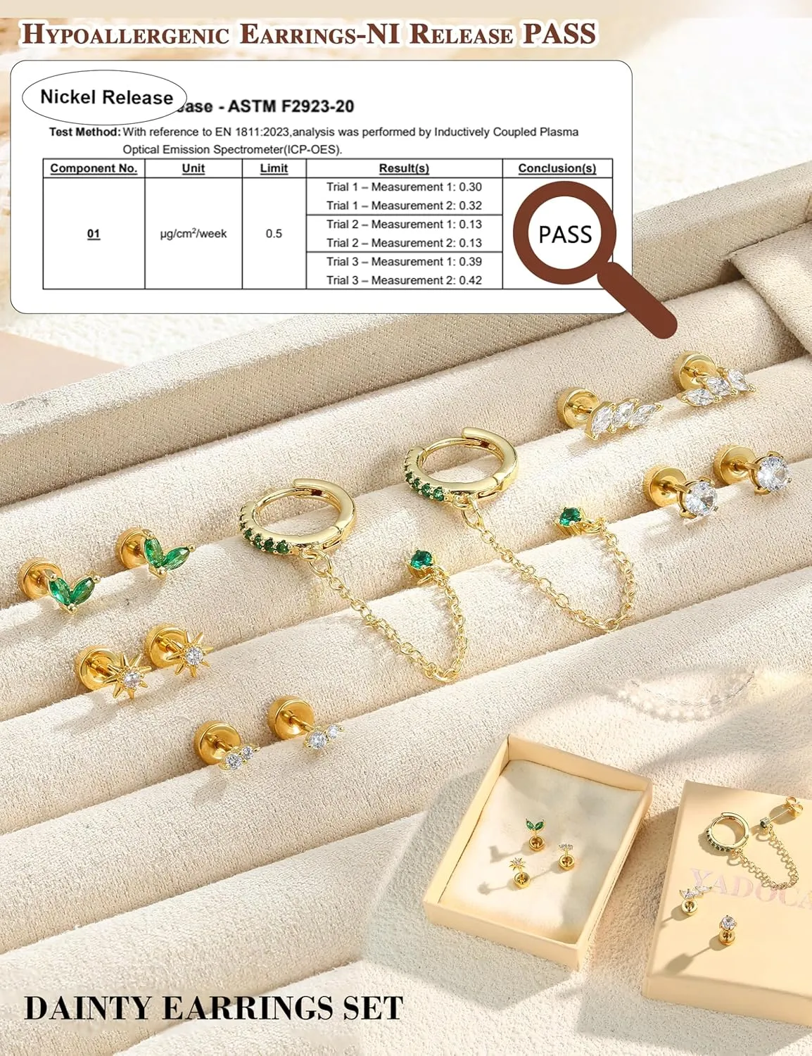 YADOCA Gold Flat Back Earrings for Women, 14K Gold Plated Trendy Cartilage Earring Sets for Multiple Piercing Hypoallergenic Small Huggie Hoop Earrings Stacks with Dangle Chain Dainty Gold Stud Earrings